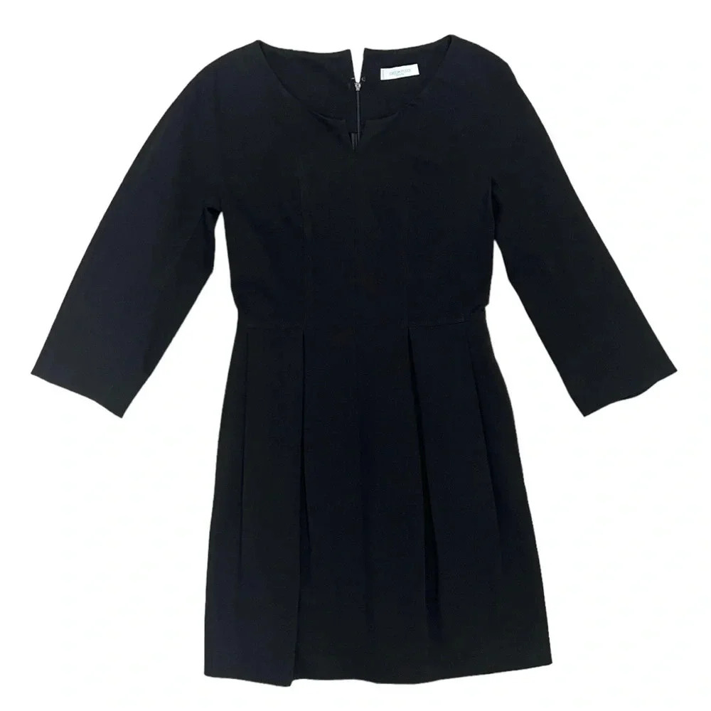 Emilio Pucci Black Pleated Round Neckline Knee-Length Dress Elegant Size 6